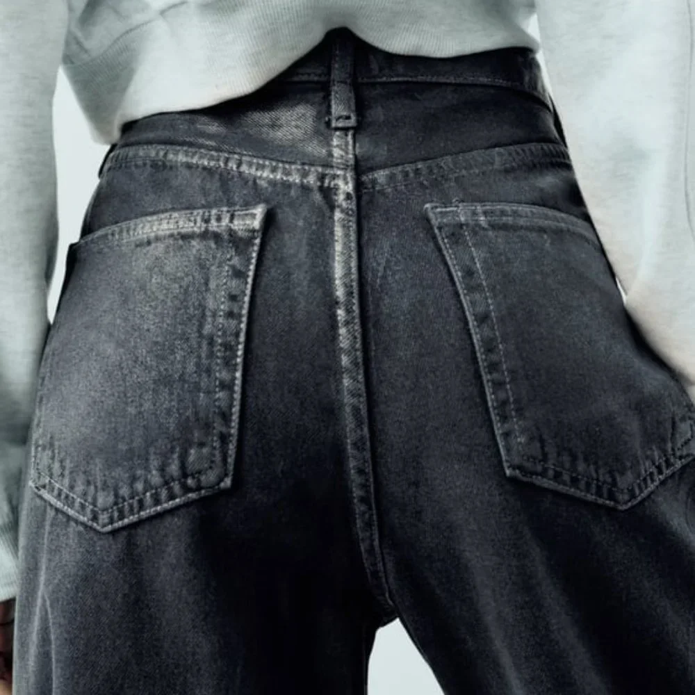 ZARA MID RISE LOOSE FIT FOIL JEANS - Picture 6 of 10